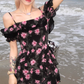 Charming Off The Shoulder Floral Chiffon Long Prom Dress Irregular Party Dress YM2008