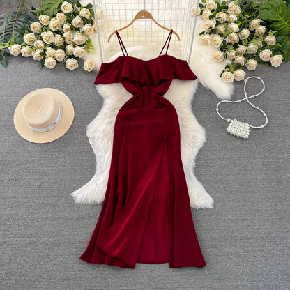 Red A-line Summer Dress With Split  YM985