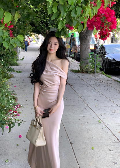 Simple Pink Satin Mermaid Party Dress Birthday Outfits YM2061