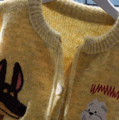Yellow Round Neck Small Fresh Sweater Cardigan Loose Autumn New Knitted Sweater YM2353