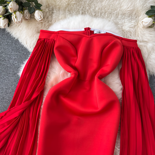 Off The Shoulder Red Holiday Dress  YM810