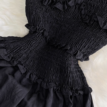 Bubble Short Sleeve Bowknot Square Neck Slit A-Line Dress , YM276