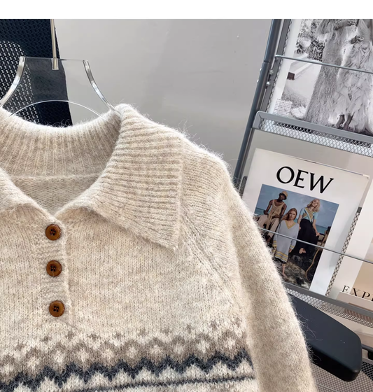 Fair Isle Polo Collar Soft Knit Sweater YM2455