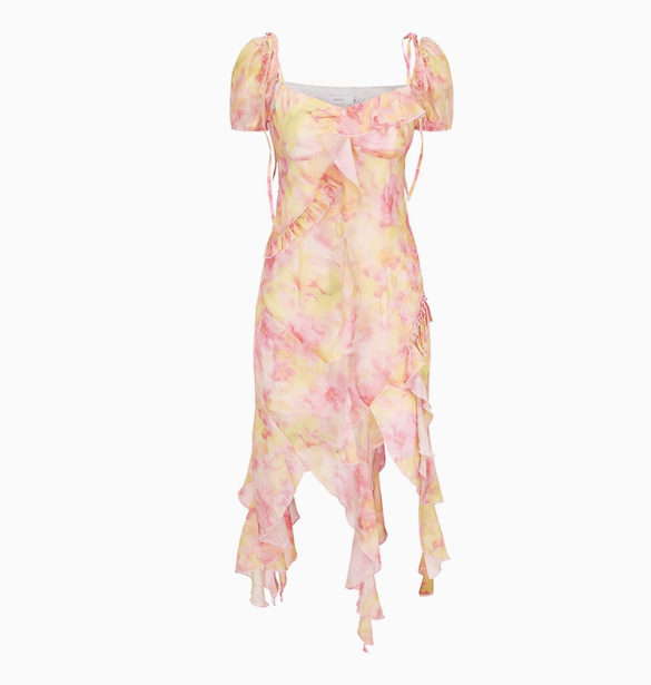 Pretty Spaghetti Straps Chiffon Print Floral Ruffle Party Dress Beach Dress YM2017