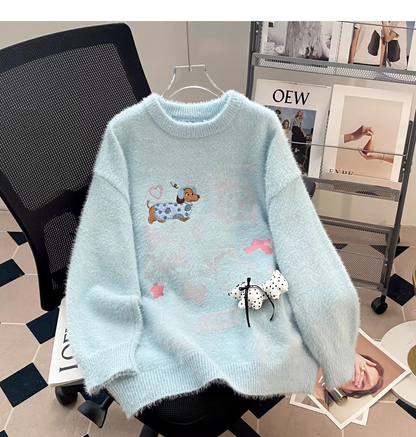 Sweet Blue Preppy Style Soft And Loose Sweater YM2453