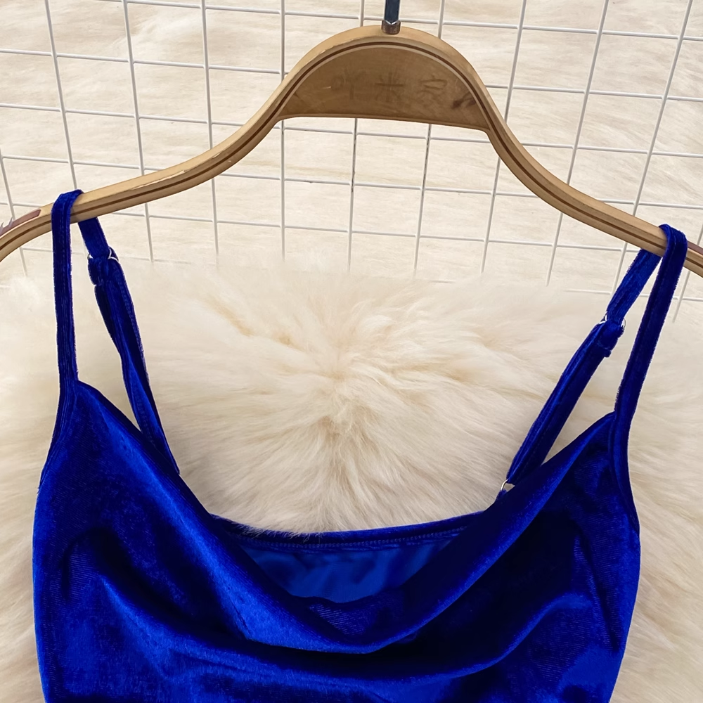 Royal Blue Spaghetti Straps Velvet Holiday Dress YM291