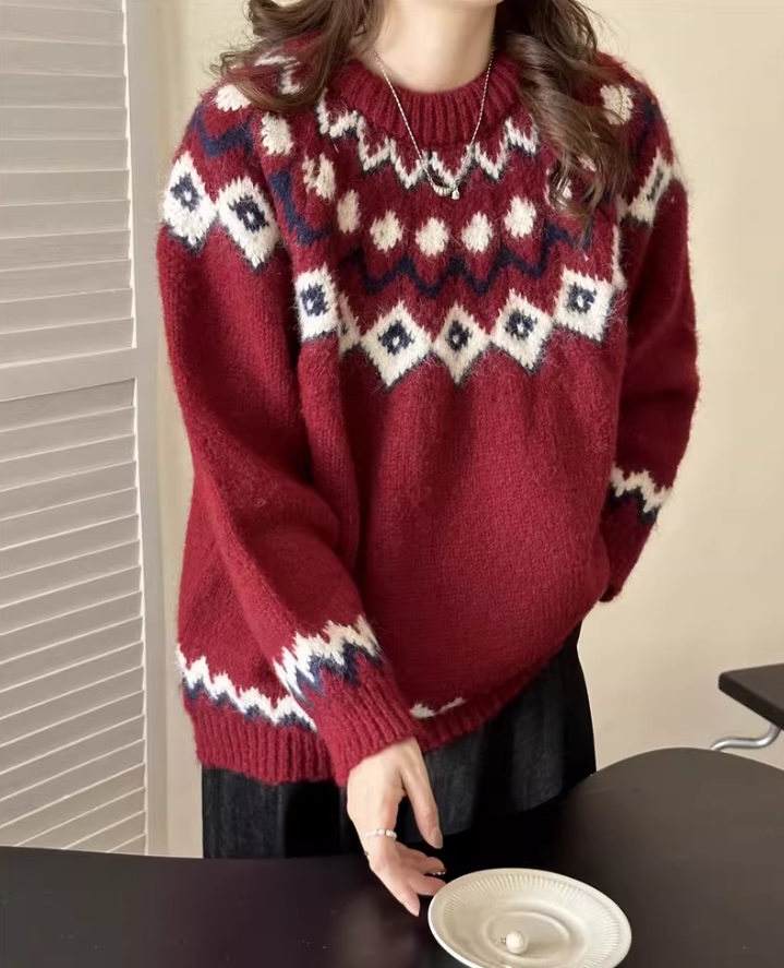 Retro Fair Isle Sweater Thick Pullover Knitwear YM2421