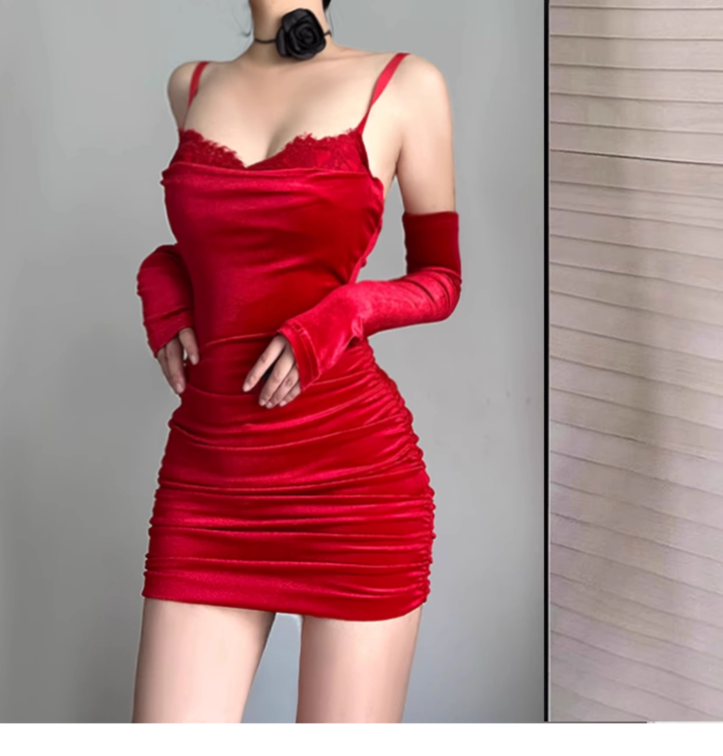 Sexy Red Spaghetti Strap Velvet Sheath Cocktail Dress Birthday Outfits YM2195