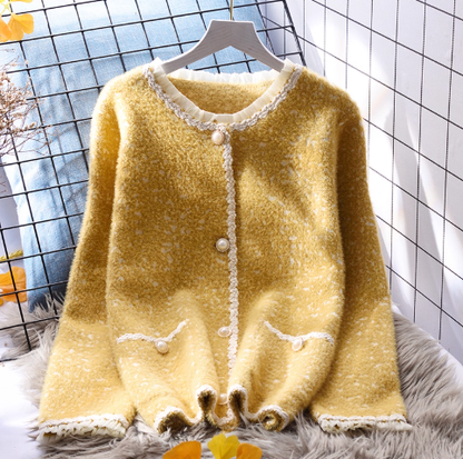 White Imitation Mink Fleece Sweater Coat New Autumn And Winter Thickened Knitted Cardigan YM2370