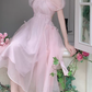 Pink backless dress for women summer puff sleeve long dress YM1503
