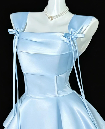 Blue Satin A Line Short Birthday Dress Vacation Dress YM2456