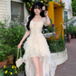 Classy Apricot Tulle Flower Ruffles Long Prom Dress Party Dress YM2051
