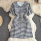 Chic round neck metal single-breasted button waist slimming tweed A-line dress , YM243