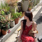 Summer seaside vacation beach dress red floral suspender dress  YM1168