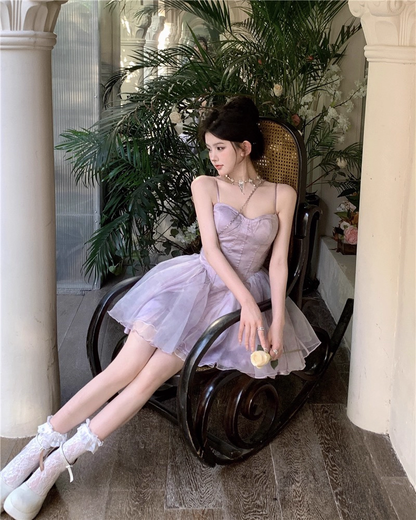 Classy Purple Straps Sweetheart Neck Short Birthday Dress Vacation Dress YM2178