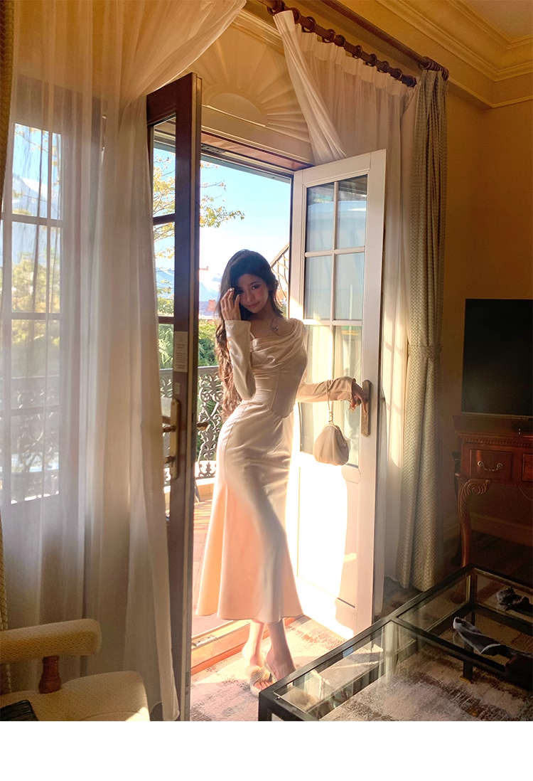 One Shoulder Long Sleeves Sexy Mermaid Evening Dress Party Dress YM1990