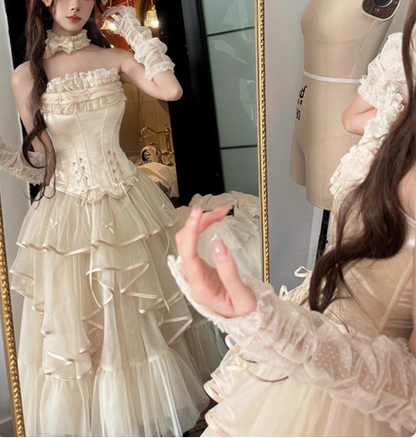 Champagne Lolita Evening Dress New Birthday Party Adult Ceremony Lolita Princess Dress YM2157