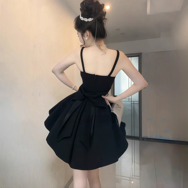 Fashion Women's Black Straps A Line Bow Short Birthday Outfits YM2227