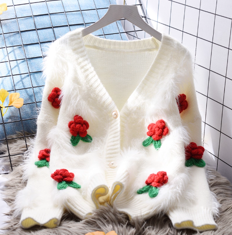 Women's Sweet V-neck Sweater Coat YM2385