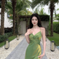 women's summer green suspender dress  YM1235