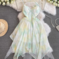 A-line irregular chiffon print dress seaside holiday beach dress YM1046