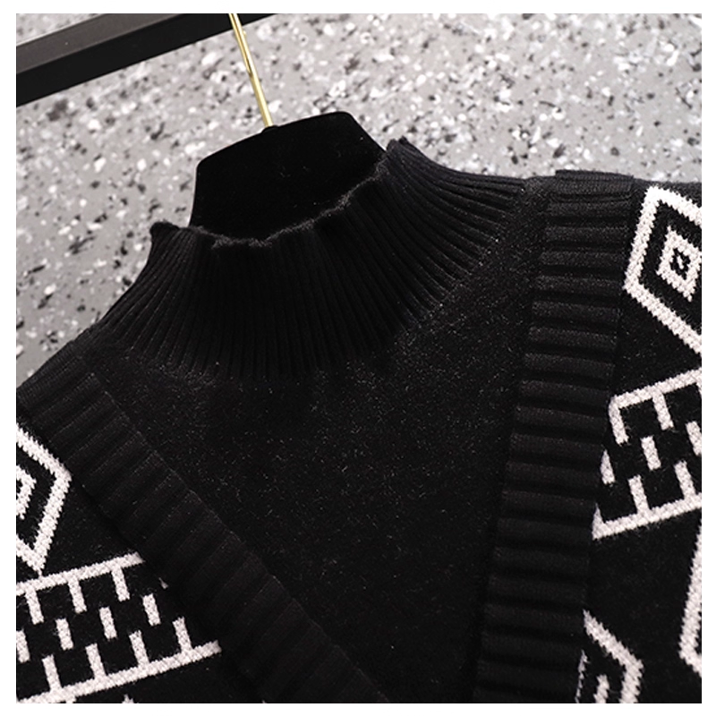 Retro Black Half Turtleneck Sweater Autumn Fake Two-Piece Bottoming Knitted Sweater YM2297