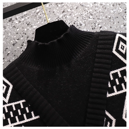 Retro Black Half Turtleneck Sweater Autumn Fake Two-Piece Bottoming Knitted Sweater YM2297