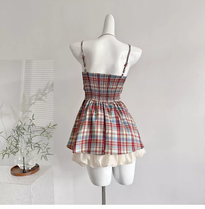 Plaid Suspender Dress A Line Mini Birthday Dress YM2093