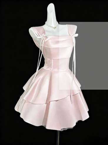 Blue Satin A Line Short Birthday Dress Vacation Dress YM2456