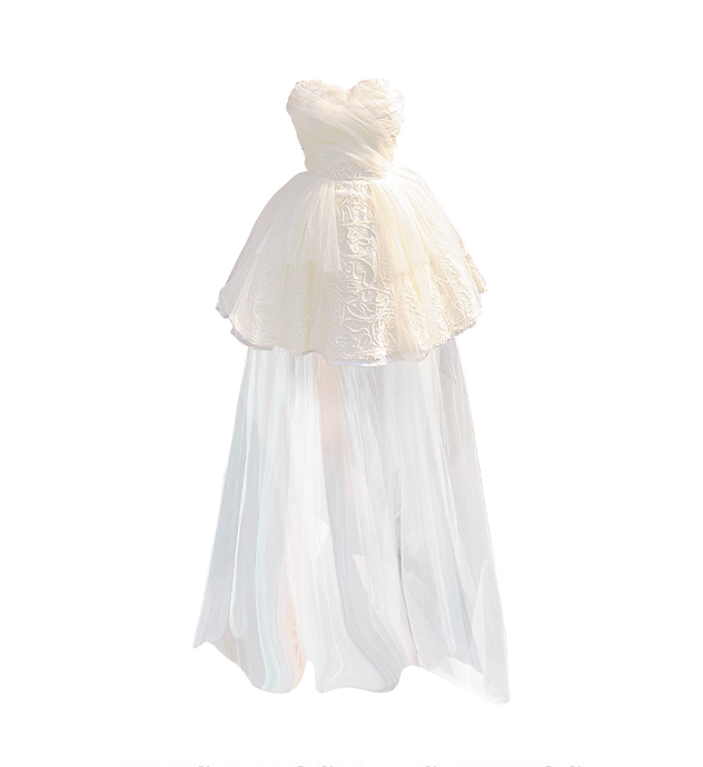 Apricot Birthday Mini Dress Tulle Splicing Dress New Style Strapless Dress Trailing Princess Tutu Short Dress YM2320