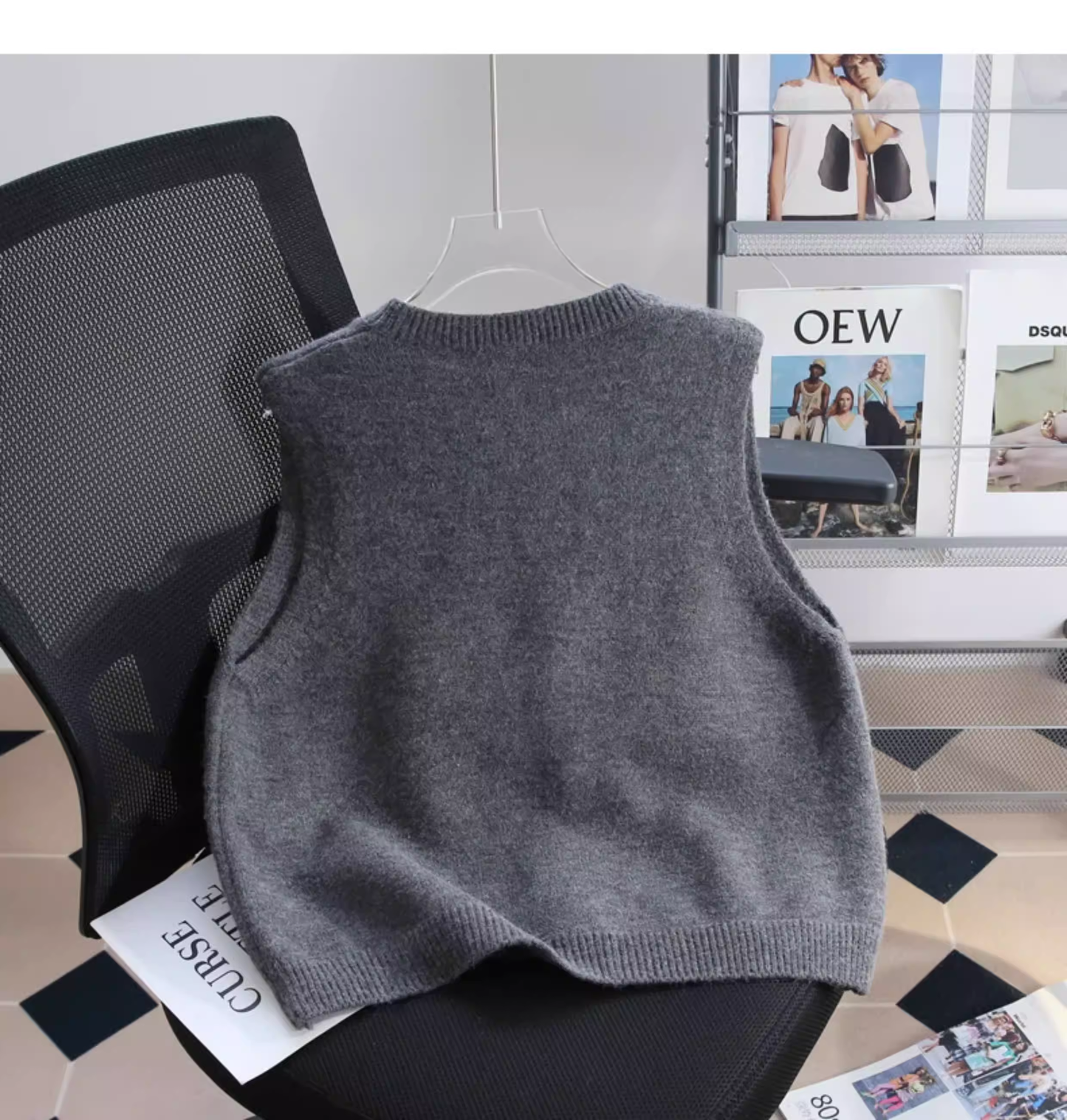 Retro Gray Knitted Vest Sweater YM2448