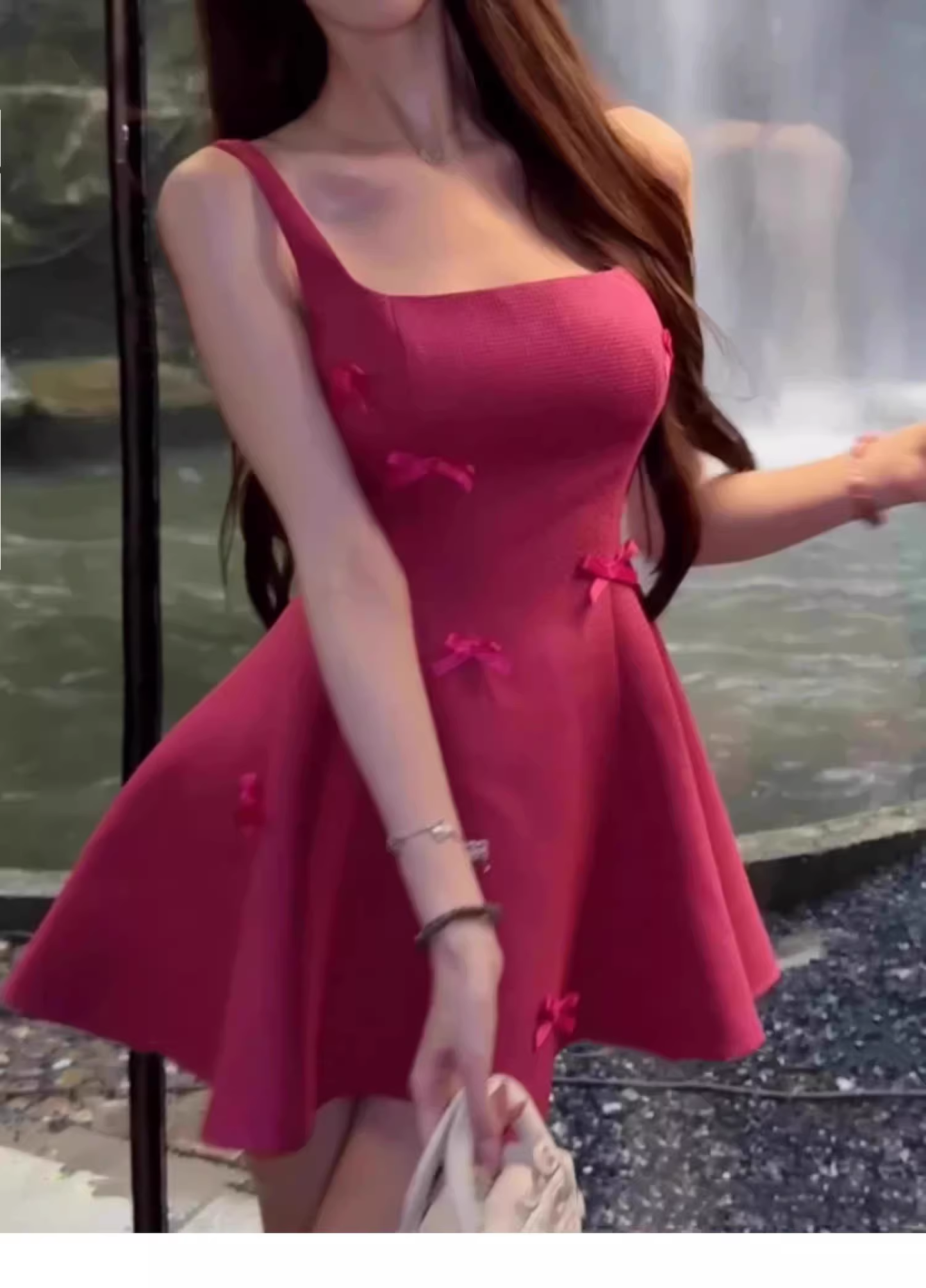 Pink Bow-Tie Sundress Princess Birthday Dress A-Line Mini Dress YM2413