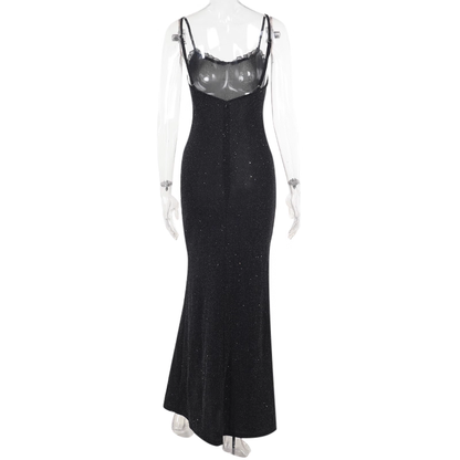 Vintage Black Spaghetti Straps Sheath Long Party Dress Birthday Dress YM2252
