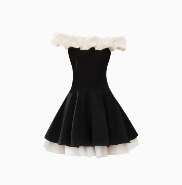 Classy Off The Shoulder ALine Short Dress Black Holiday Dress  YM2164