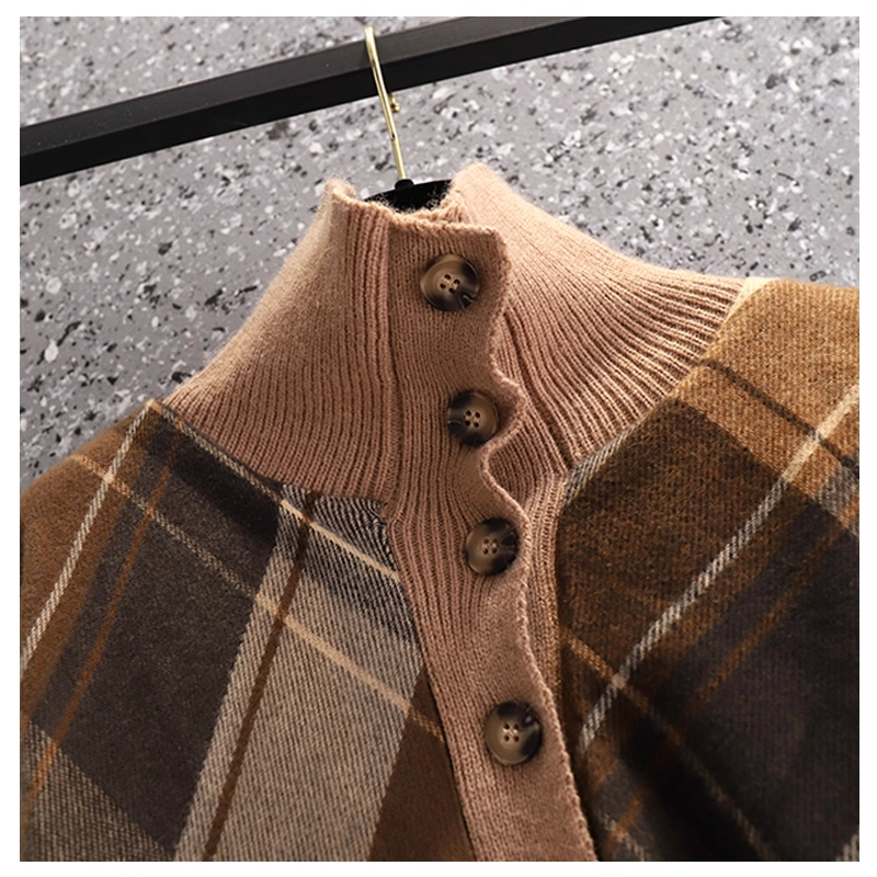 Fake Two-Piece Plaid Tassel Shawl Sweater Autumn Fashion Slim Temperament Knitted Jacket YM2296