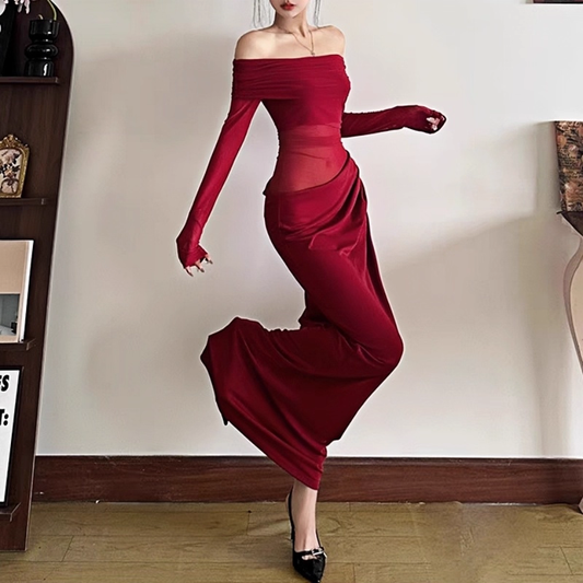 One Shoulder Red Sexy Sheath Holiday Dress Long Birthday Dress YM2275