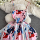 women's summer retro printed suspender dress YM1421