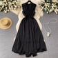 V-neck pleated waist hollow dress women summer dress ,YM159