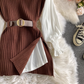 Long Shirt Tie Knitted Vest Two-Piece Set, YM259