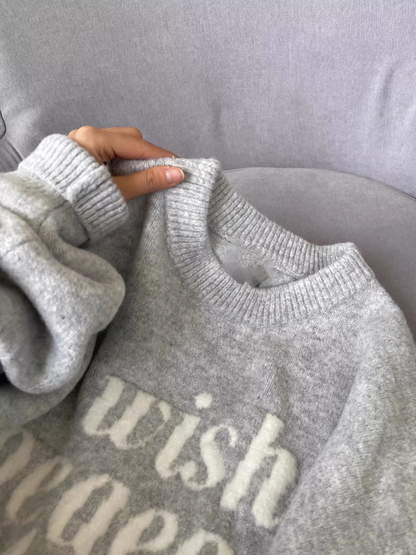 Retro Letter Jacquard Gray Sweater Round Neck Soft Knitted Sweater YM2394