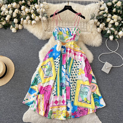 women's graffiti print suspender dress YM320