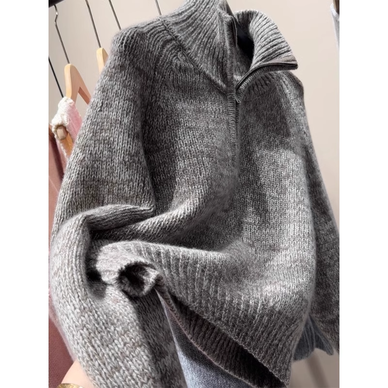Turtleneck Grey Soft And Thick Half-zip Sweater YM1845