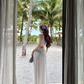 Off-shoulder Sleeveless White With Hollow Slit A-line  Long Holiday Dress Vacation Dress YM2109