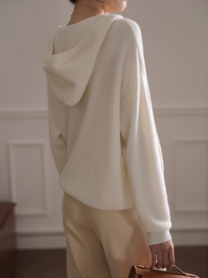 Hooded Knitwear Women Autumn New White Thin Sweater YM355