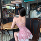 Sexy Straps Lace Print Backless Birthday Outfits Mini Party Dress YM2000