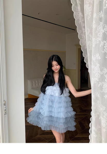 Sweet Ombre Blue Tulle Layered Short Party Dress Prom Dress YM2015