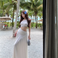 Off-shoulder Sleeveless White With Hollow Slit A-line  Long Holiday Dress Vacation Dress YM2109