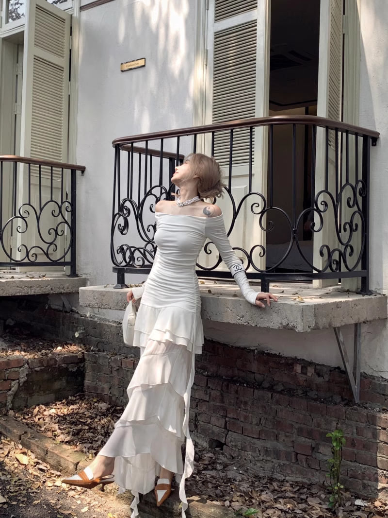Elegant Off-shoulder Irregular Ruffled Off-shoulder Prom Party Dress  YM1823