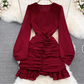 V Neck Irregular Ruffles Dress ,YM223