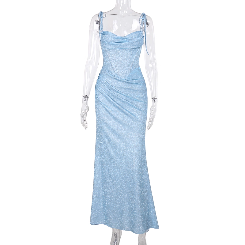 Charming Blue Spaghetti Straps Mermaid Birthday Party Dress Long Holiday Dress YM2239